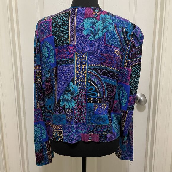 Vintage Special Effects Button Down Top 100% Rayon USA Made Purple Blue Sz 16 T - Picture 3 of 9